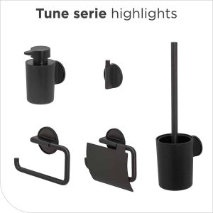 Tiger Tune Wc rolhouder zonder boren – Toiletrolhouder – Zelfklevend 3M tape – Zwart metaal geborsteld / Zwart – Gunmetal black