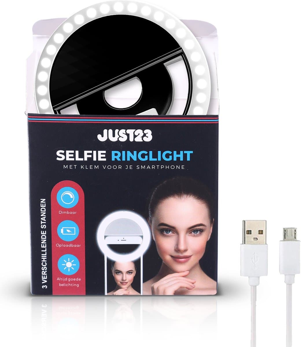 JUST23 Ringlamp voor Telefoon, Laptop & Tablet – Selfie Ring light – Make Up LED lamp – Tiktok – Zwart - Image 2
