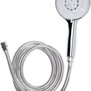 Differnz Handdouche – Douche set 5 standen – Handdouche met Slang (1,5 meter) – Chroom – Ø10 cm