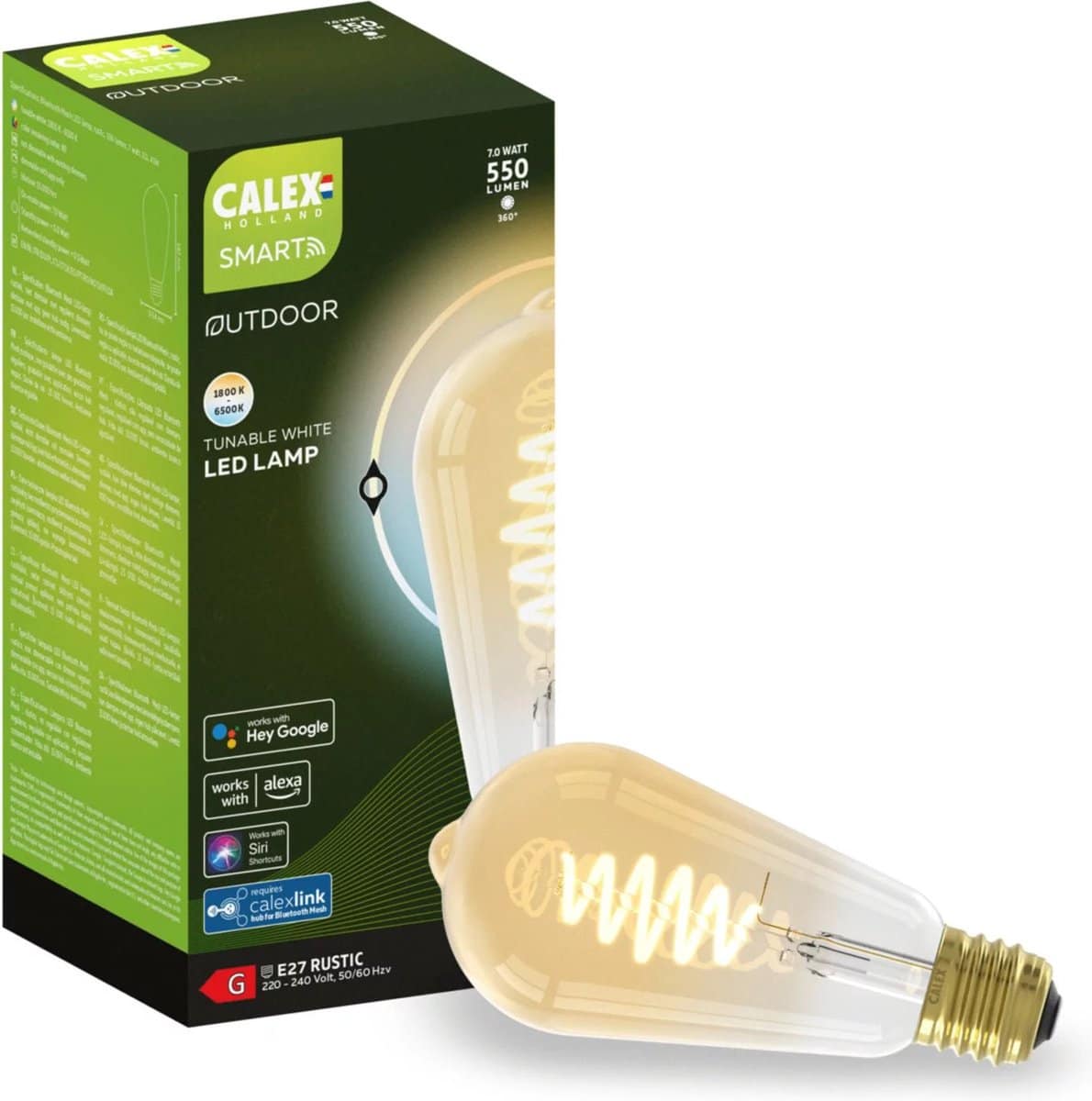 Calex Smart Outdoor Smart LED Lamp – E27 – Slimme ST64 Bluetooth Mesh Bulb – RGB en Warm Wit Licht – Goud – 7W - Image 2