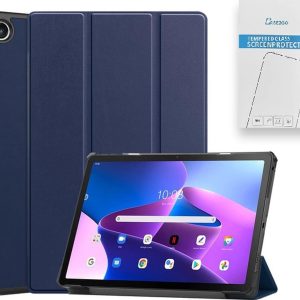 Tablet Hoes & Screenprotector geschikt voor Lenovo Tab M10 Plus (3e gen) tablet hoes en screenprotector – 2 in 1 cover – 10.6 inch – Tri-Fold Book Case – Donker Blauw