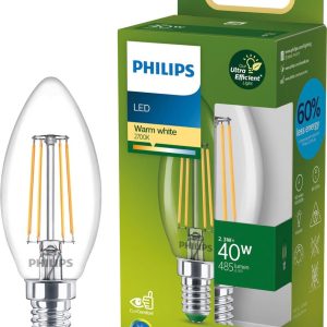 Philips Ultra Efficient LED kaarslamp Transparant – 40 W – E14 – Warmwit licht – Energielabel A
