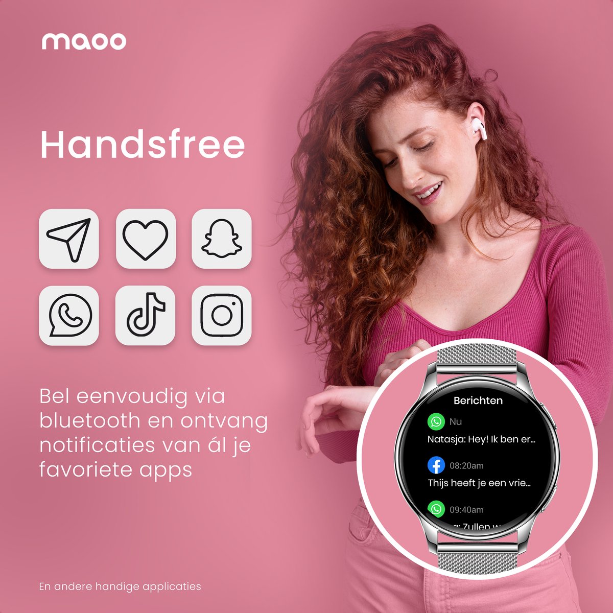 Maoo Ventura AMOLED Smartwatch Dames – RVS en 4x Siliconen Bandje – Stappenteller – Hartslagmeter – Slaapmonitor – Multisport – Geschikt voor Android en iOS – Zilver en Wit - Image 6