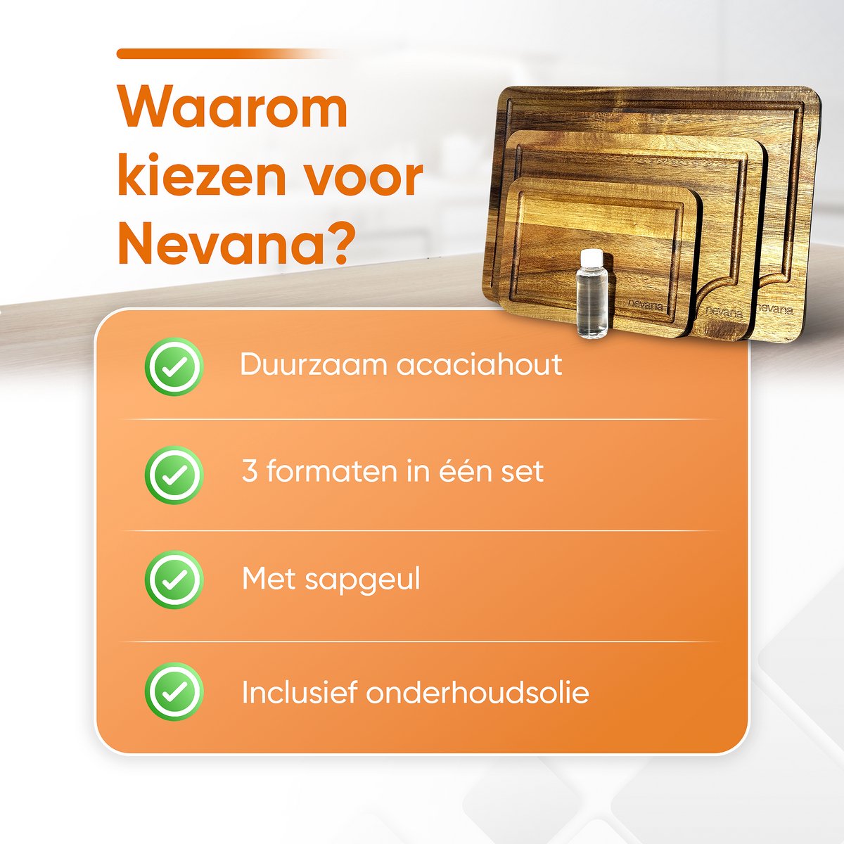 3 Delige Snijplankenset – Snijplanken acaciahout – Keukenplanken met sapgeul – Snijplank – Borrelplank – Serveerplank – Houten snijplank – 38.1 x 25.4cm – Incl. onderhoudsolie - Image 6