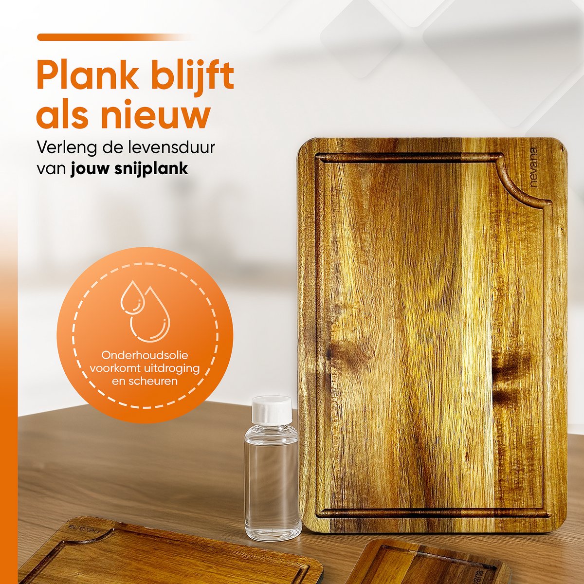 3 Delige Snijplankenset – Snijplanken acaciahout – Keukenplanken met sapgeul – Snijplank – Borrelplank – Serveerplank – Houten snijplank – 38.1 x 25.4cm – Incl. onderhoudsolie - Image 8
