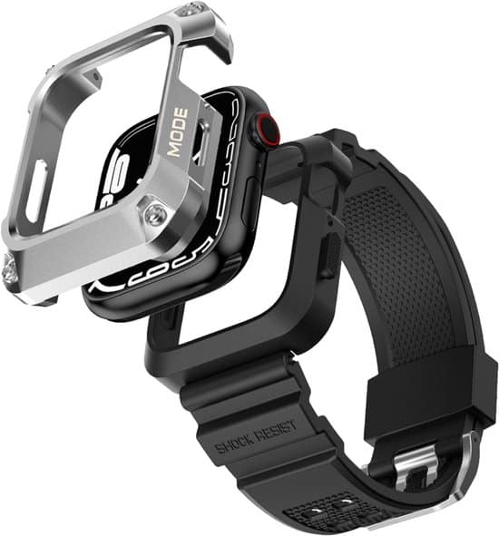 SmartphoneClip® Rugged Armor Iron Case Zilver met TPU band geschikt voor Apple Watch 44mm - Image 2