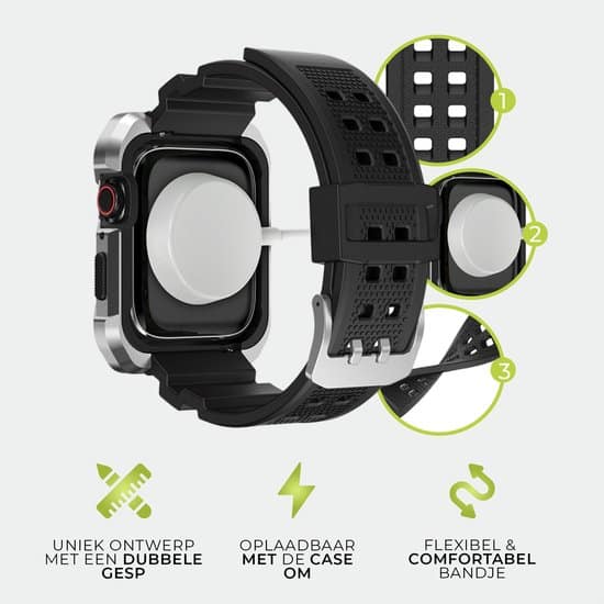 SmartphoneClip® Rugged Armor Iron Case Zilver met TPU band geschikt voor Apple Watch 44mm - Image 4