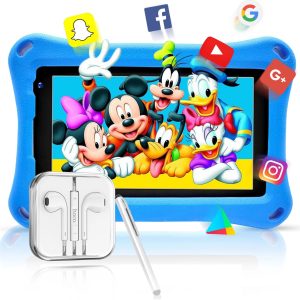 TibaGoods Kindertablet Refurbished Aindroid 11 – Adult modus – 8 inch – 32 GB – Met beschermhoes – Geleverd met GRATIS oordopjes & styluspen – Blauw