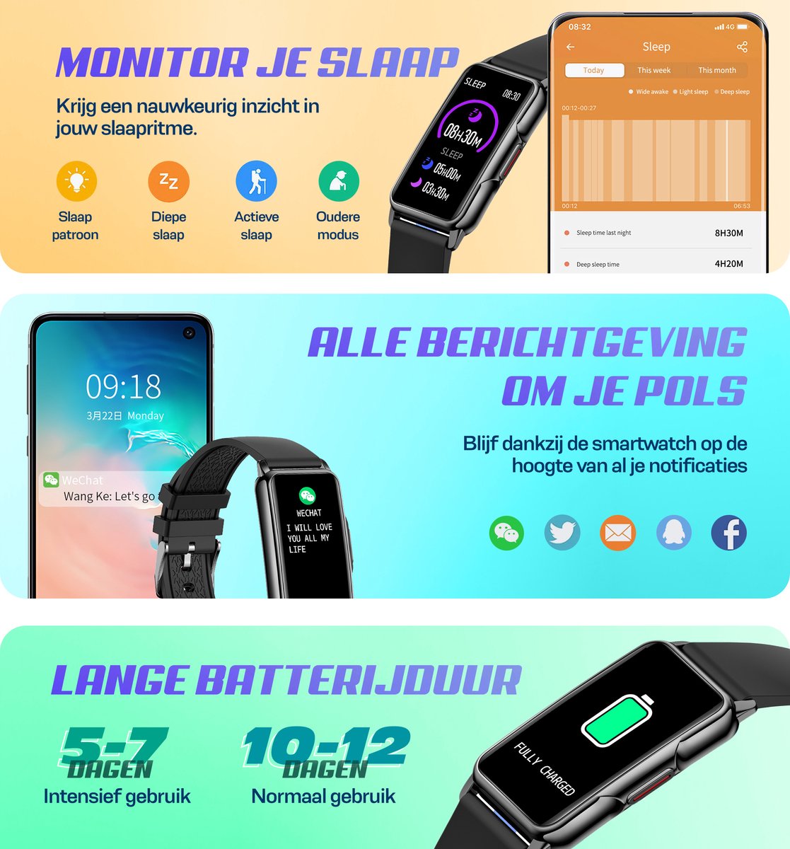 Golden Sound Activity Tracker – Stappenteller Horloge – Fitness tracker – Smartwatch – Smartwatches – Dames & Heren – Zwart - Image 6