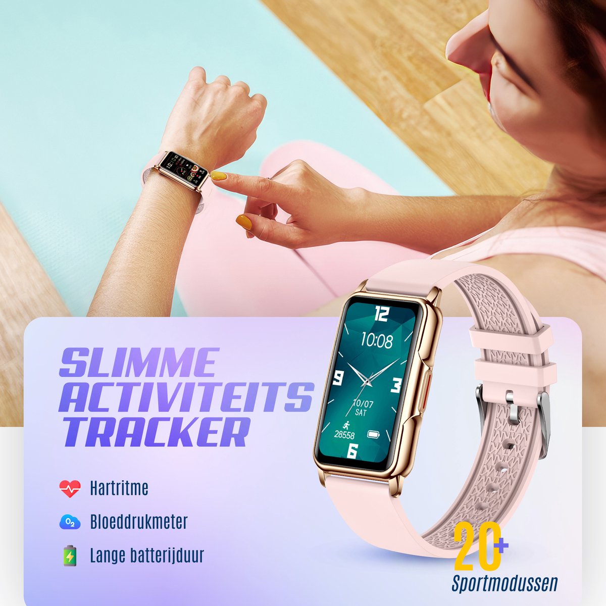 Golden Sound Activity Tracker – Stappenteller Horloge – Fitness Tracker – Smartwatch – Smartwatches – Dames – Roze - Image 6