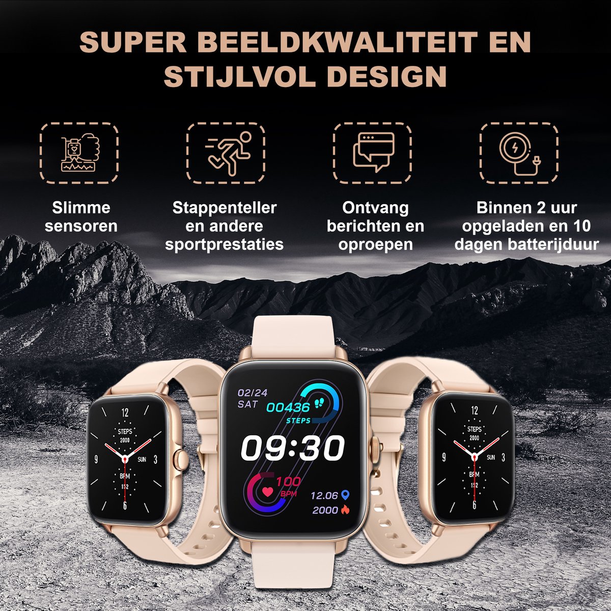 Golden Sound Premium Smartwatch – Vrouwen – Stappenteller – Slaapmeter – Hartslagmeter – Sport monitoren – Geschikt elke laptop en smartphone – Roze - Image 4