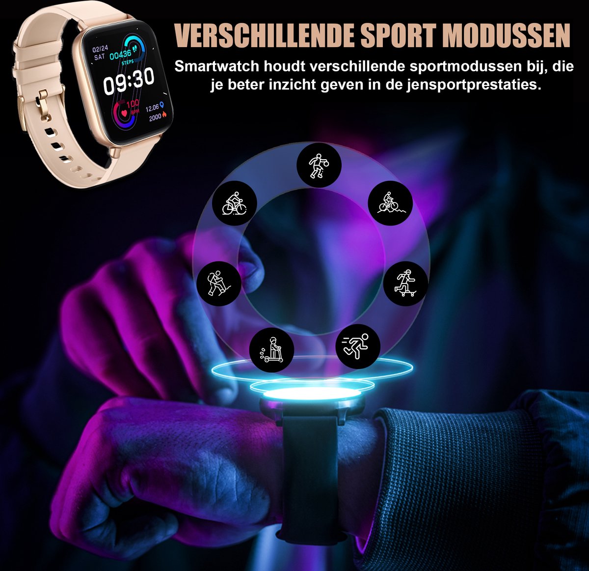 Golden Sound Premium Smartwatch – Vrouwen – Stappenteller – Slaapmeter – Hartslagmeter – Sport monitoren – Geschikt elke laptop en smartphone – Roze - Image 5