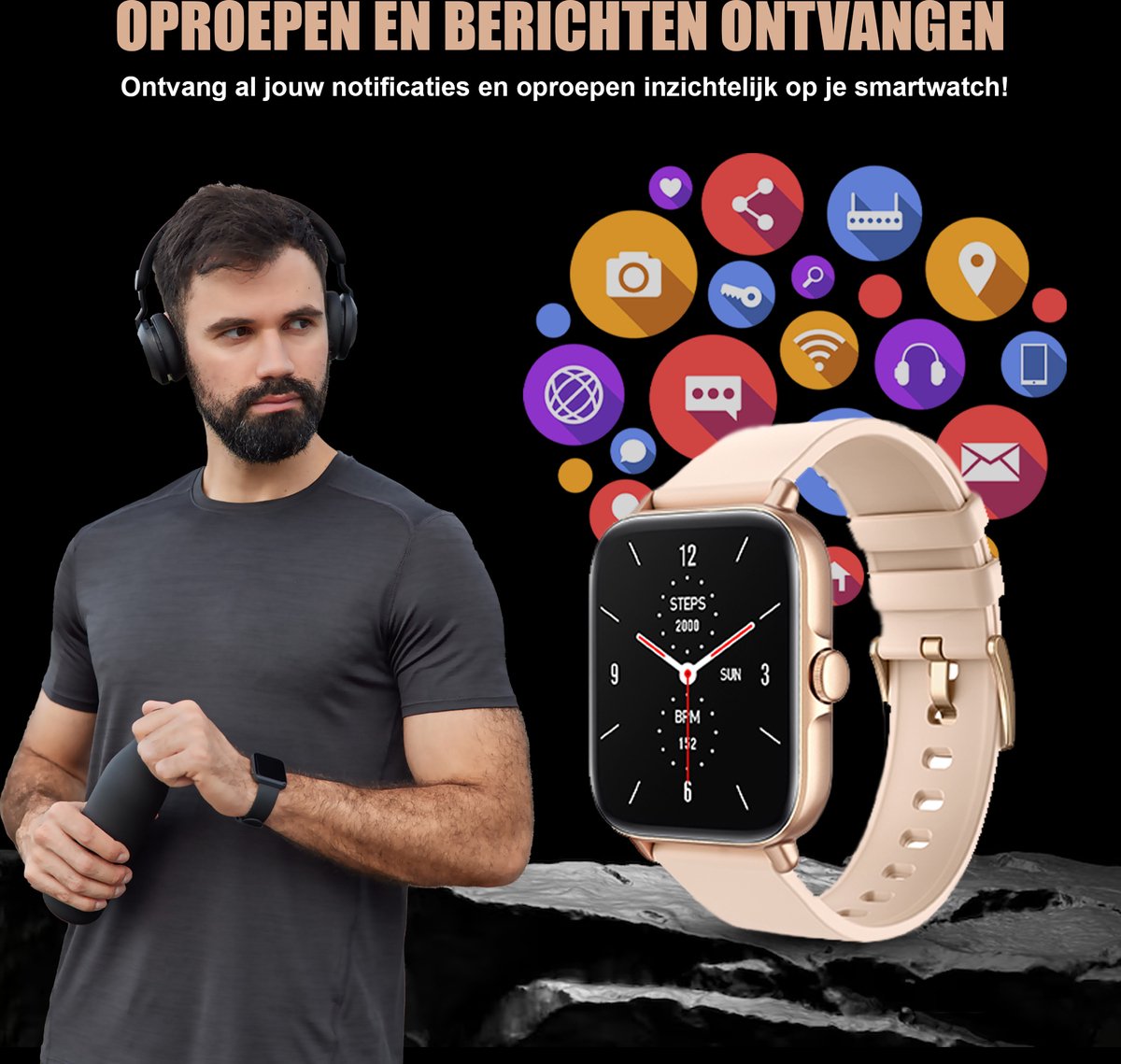 Golden Sound Premium Smartwatch – Vrouwen – Stappenteller – Slaapmeter – Hartslagmeter – Sport monitoren – Geschikt elke laptop en smartphone – Roze - Image 8