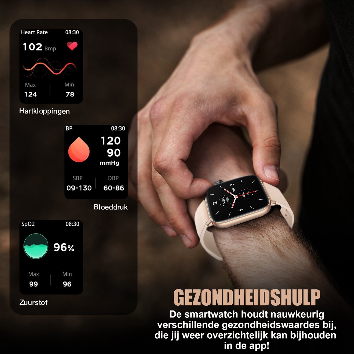Golden Sound Premium Smartwatch – Vrouwen – Stappenteller – Slaapmeter – Hartslagmeter – Sport monitoren – Geschikt elke laptop en smartphone – Roze - Image 6