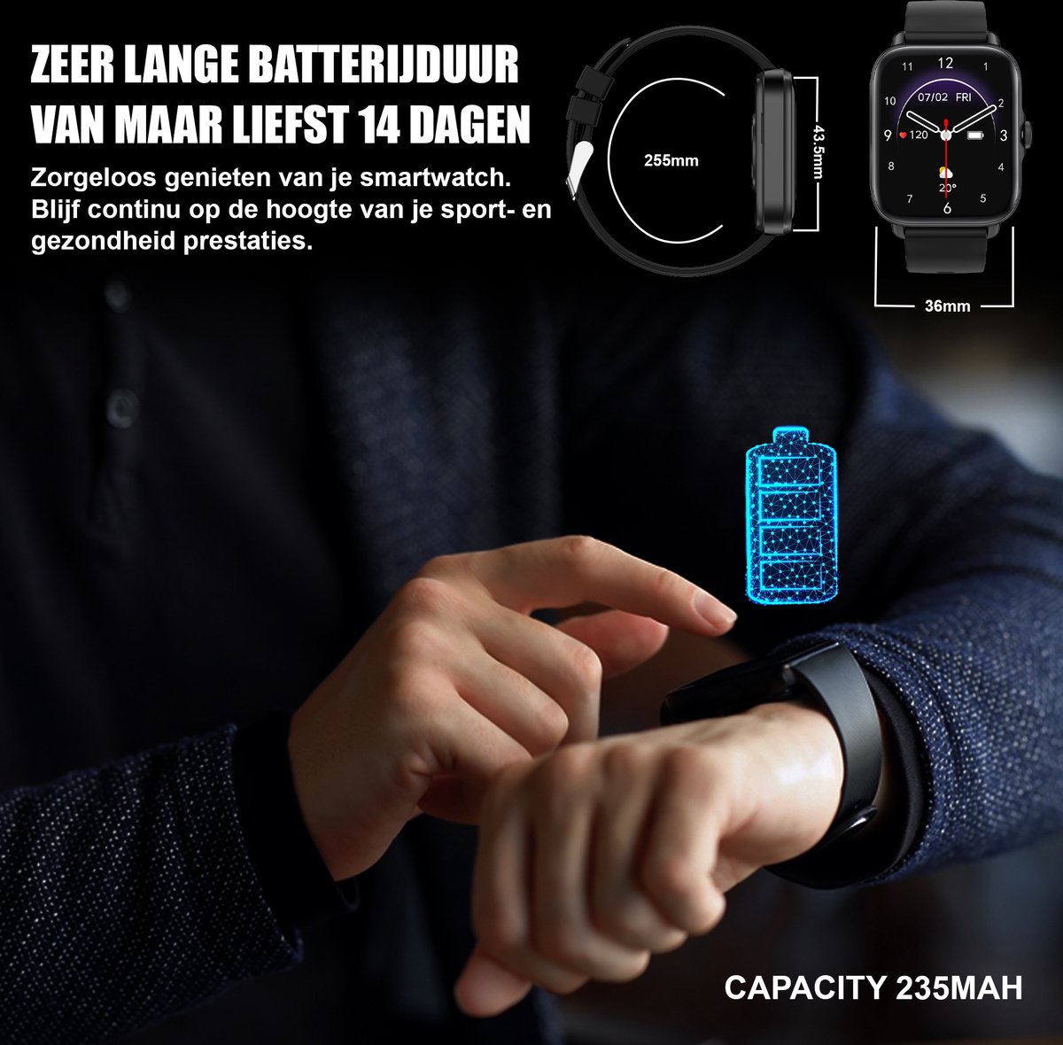 Golden Sound Premium Smartwatch – Heren – Stappenteller – Slaapmeter – Hartslagmeter – Sport monitoren – Geschikt voor elke laptop en smartphone- Zwart - Image 8