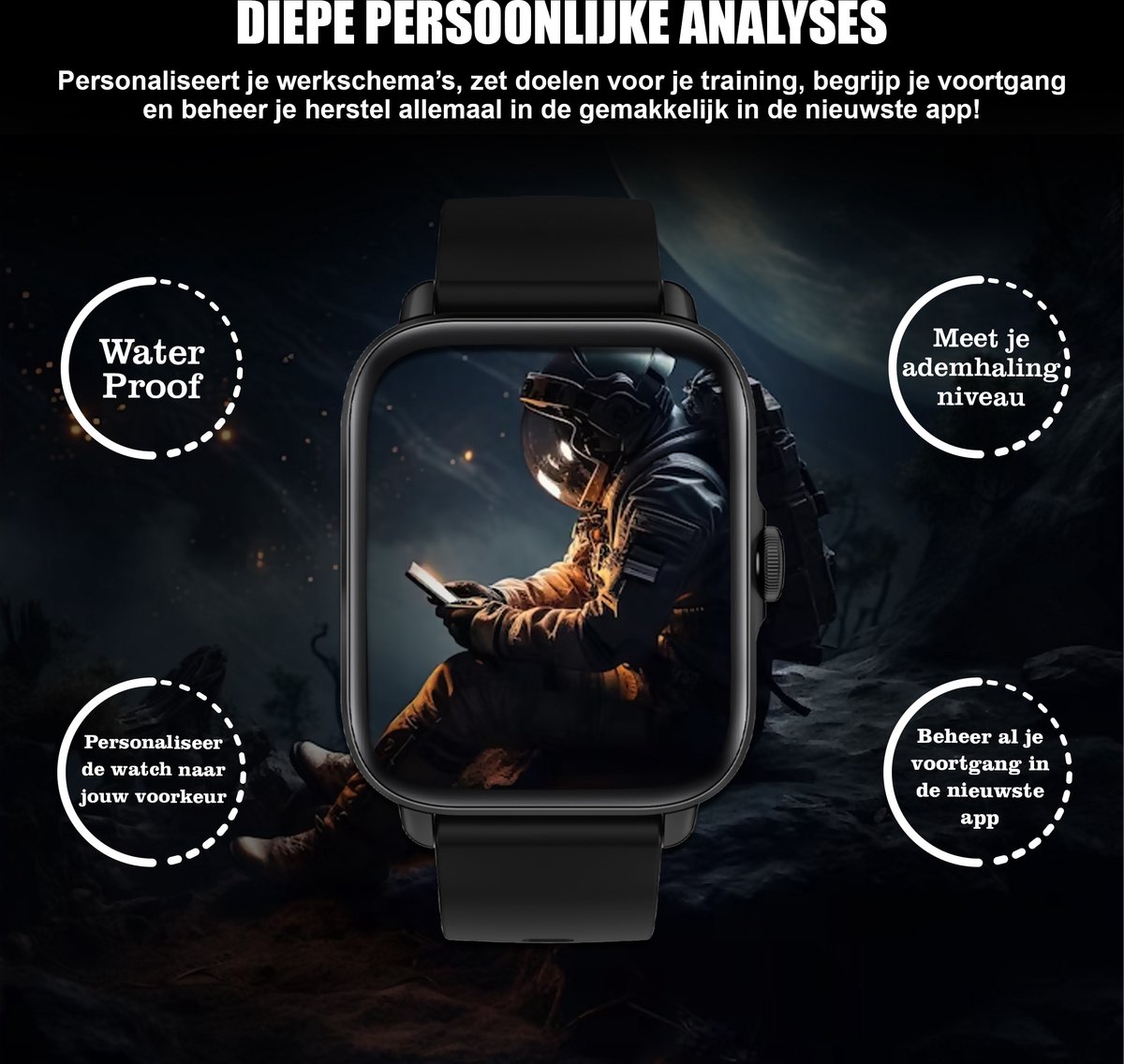 Golden Sound Premium Smartwatch – Heren – Stappenteller – Slaapmeter – Hartslagmeter – Sport monitoren – Geschikt voor elke laptop en smartphone- Zwart - Image 9