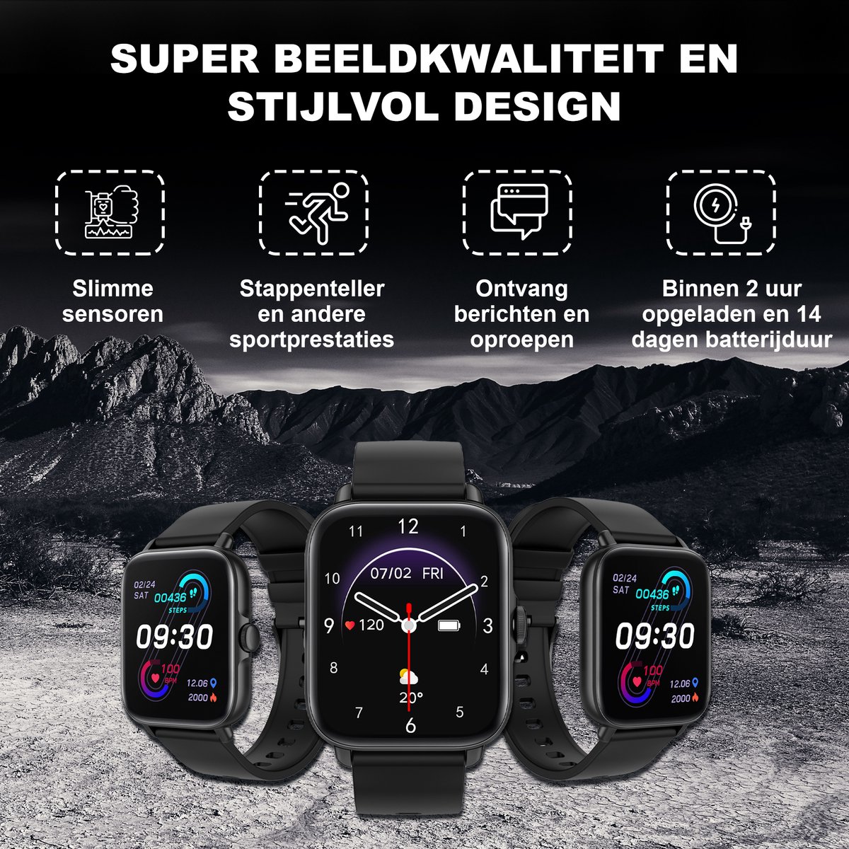 Golden Sound Premium Smartwatch – Heren – Stappenteller – Slaapmeter – Hartslagmeter – Sport monitoren – Geschikt voor elke laptop en smartphone- Zwart - Image 6