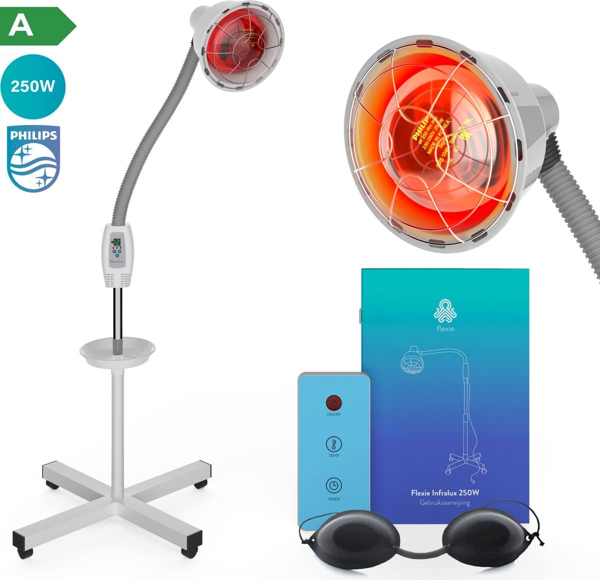 FLEXIE® Infralux 275 Infraroodlamp Warmtelamp – Rood Lichttherapie voor Gewrichten/Spieren/Pijn/Huid – Red Light Therapy – 250Watt - Image 2