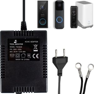 Tool Meister BA48 – Adapter voor Eufy Smart Deurbel – Universele Beltransformator – Beltrafo – Transformator – Op Maat voor Eufy – 5 Meter Kabel- AC/AC – 24V – 2A – 48VA (48W)