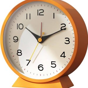 Tyme Wekker Analoog zonder Tikgeluid – Duidelijk leesbaar – Met Alarm – Reiswekker Incl. Verlichting – Rond met Voet – Wekker kinderen – voor Slaapkamer – Oranje