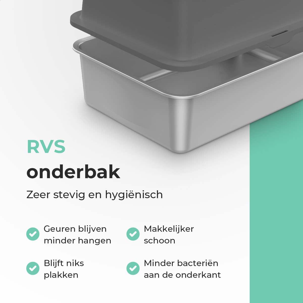 Cellavi Kattenbak RVS – Geschikt voor Grote en Kleine Katten – Incl. Kattenbakschep en Grit Opvanger – Donker Grijs – 60x40x38 cm - Image 4