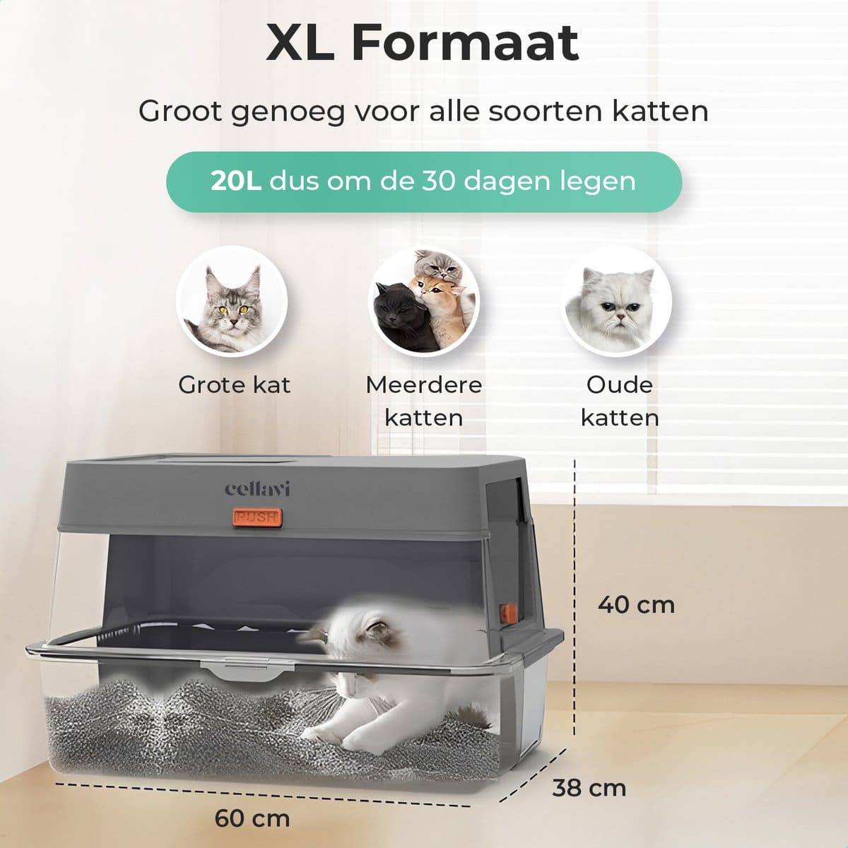 Cellavi Kattenbak RVS – Geschikt voor Grote en Kleine Katten – Incl. Kattenbakschep en Grit Opvanger – Donker Grijs – 60x40x38 cm - Image 9