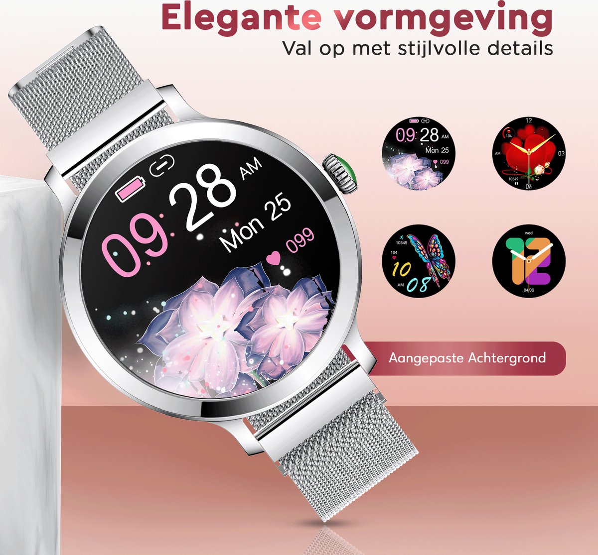 Golden Sound AMOLED Smartwatch Dames – 3 extra bandjes – Geschikt voor elke laptop en smartphone – Stappenteller – Slaapmonitor – Saturatiemeter – 40mm – Zilver - Image 9