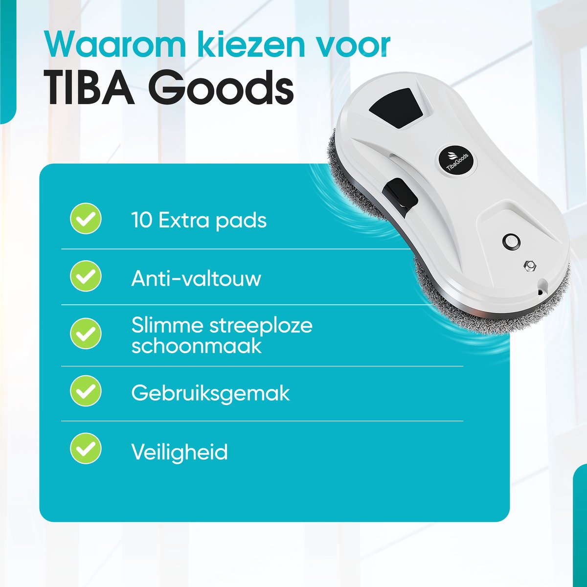 TibaGoods Robot Ruitenreiniger – Ramenwasser – Robot – Dweilrobot – Anti-val touw – Slimme waterspray – Krachtige zuigkracht – Met afstandsbediening – Incl. 10 microvezeldoeken - Image 9