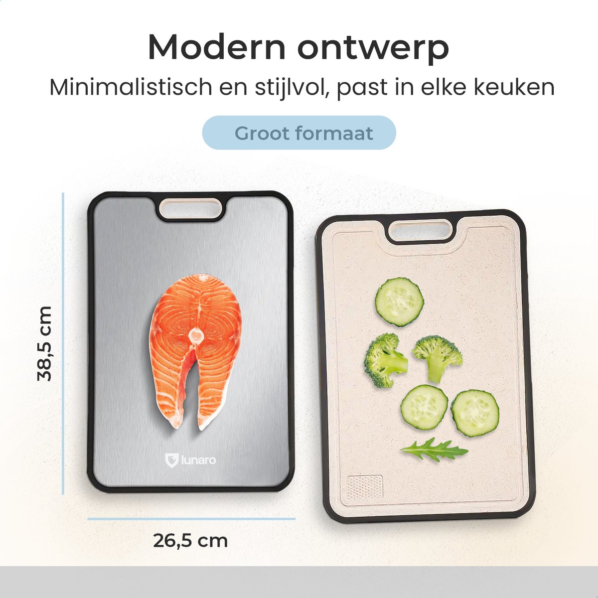 Lunaro Titanium Snijplank Dubbelzijdig – PFAS-vrij – Vermijd Microplastics – Met Raspdeel & Sapgeul – 39x27cm - Image 7