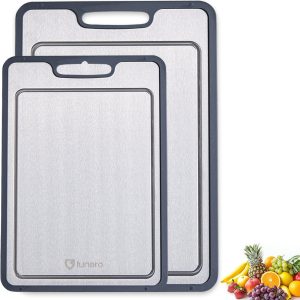 Lunaro RVS Snijplankenset 2 Dubbelzijdig – PFAS-vrij – Cutting Board – Met Sapgeul – Zonder Scherpe Randen