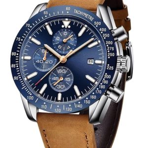 Tyme Florence Heren Horloge – 45mm Blauw/Bruin – Horloges voor Mannen – Polshorloge – Uurwerk – met Cadeauverpakking