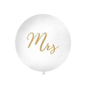 Reuze Ballon – Pastel wit met Goud – Mrs.